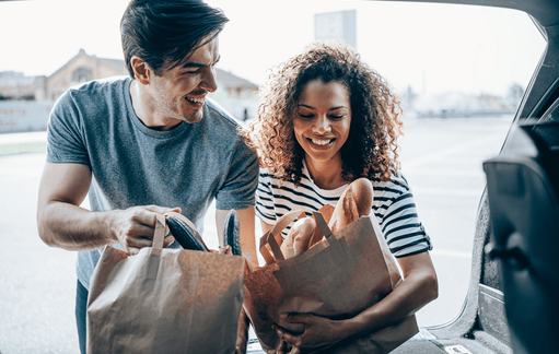 family with groceries